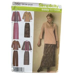 Simplicity Sewing Pattern 4886 Top Pants Skirt Scarf Misses Size 20W-28W